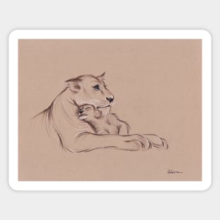 "Guardian" - Lioness and Cub prisma pencil drawing Sticker